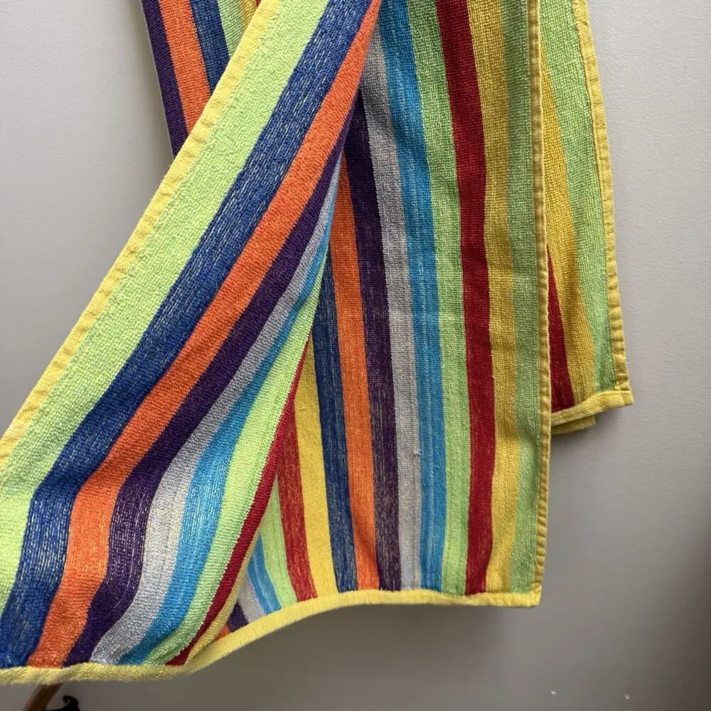 Vintage Beach Towel Rainbow Stripes Cotton Terry Cloth Retro Beach Pride